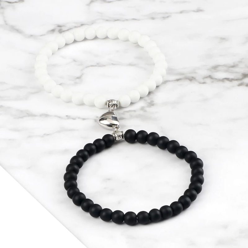Bracelets amoureux connectés perles turquoise et noir