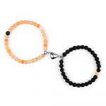 Bracelets amoureux aimantés perles orange et noir