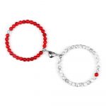 Bracelets couple distance perles rouge et argent