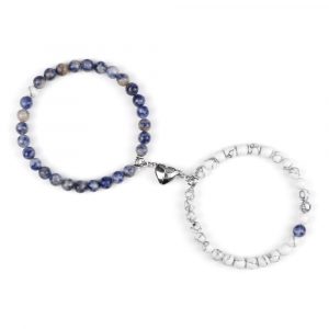 Bracelets perles bleu mer et blanc pierre