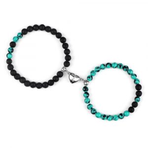 Bracelets couple à distance perles noir brillant