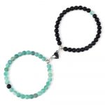 Bracelets duo amoureux perles vert clair et noir