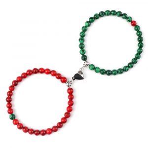 Bracelets couple connectés perles vert et noir