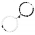 Bracelets couple aimantés perles blanc brillant