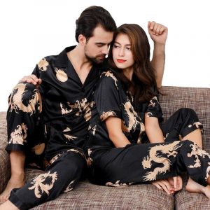 Ensemble Pyjama doux couple Satin Or