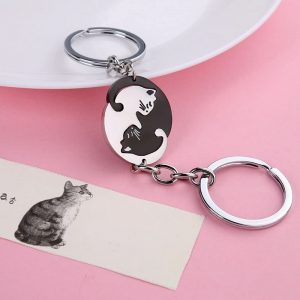 Porte Clés amour animaux chat/chien rond